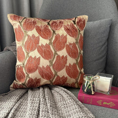 Blooming Tulips - Pearl Beige Velvet Throw Pillow Cover