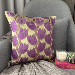 Tulip Around - Green & Purple Velvet Throw Pillow Cover