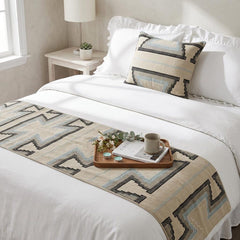 Aztec Armour - Cotton Blue & Ivory Decorative Bed Runner and Pillow Cover