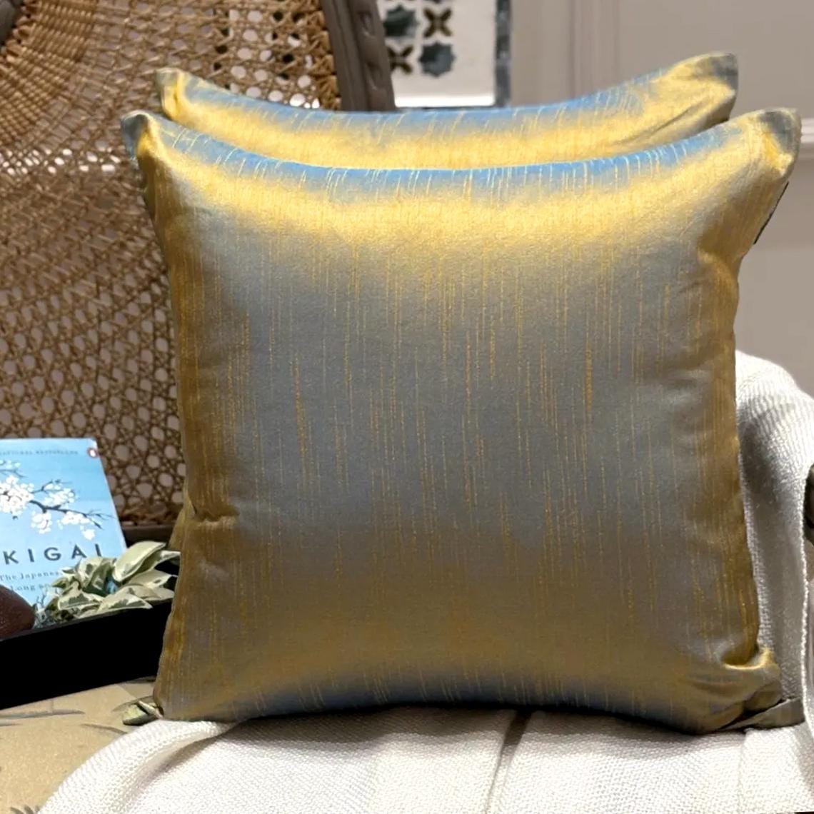 Turquoise Gold Luxury Throw Pillow Cover