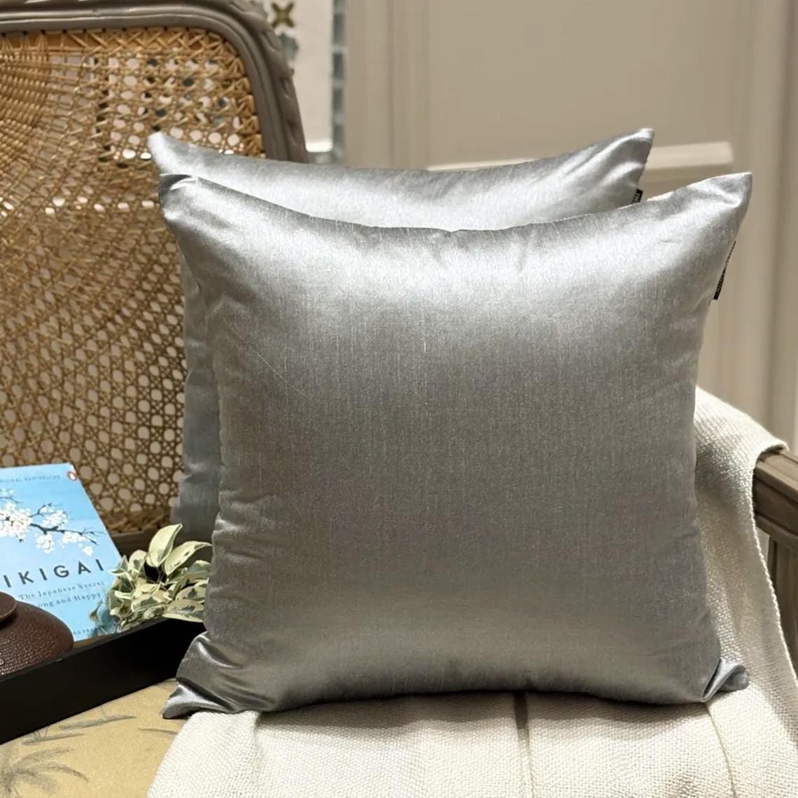 Silver Gray Luxury Throw Pillow Cover