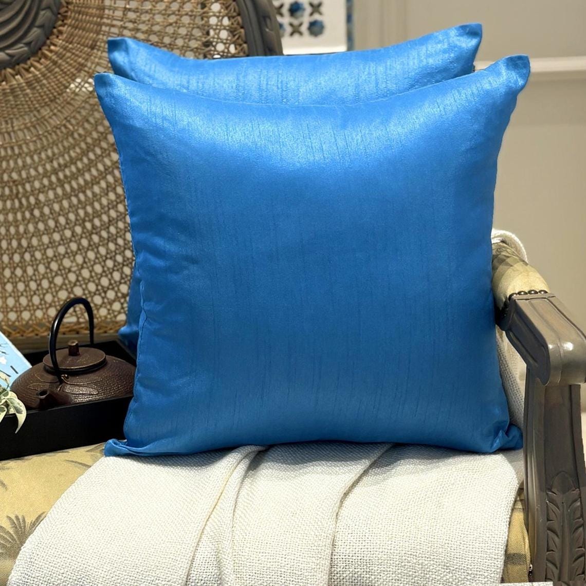 Peacock Blue Luxury Throw Pillow Cover