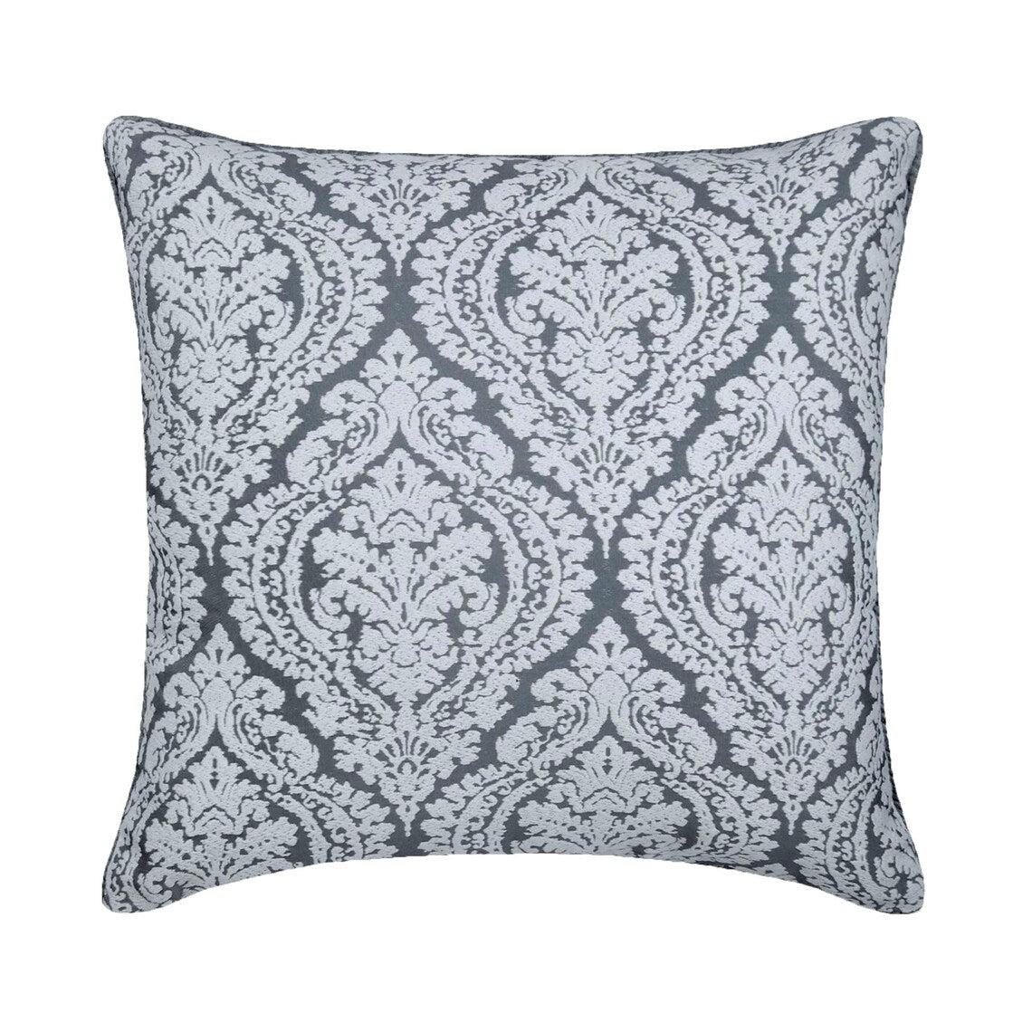 Frosted Damask - Gray Jacquard Silk Throw Pillow Cover