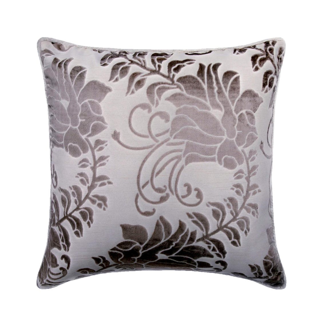 Grey Floral Beauty - Grey Burnout Velvet Throw Pillow Cover