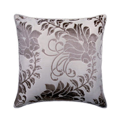 Grey Floral Beauty - Grey Burnout Velvet Decorative Euro Sham