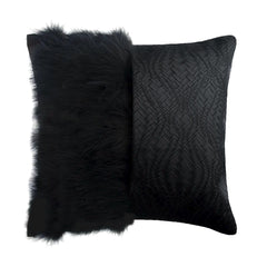 Furry World - Black Faux Leather  &  Fur Decorative Throw Pillow Cover