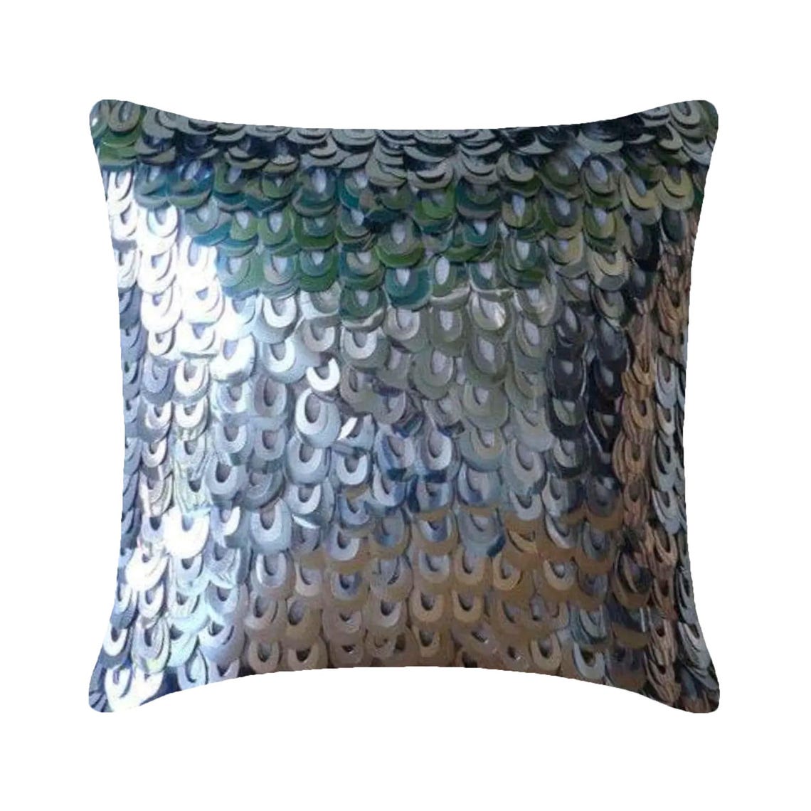 Metallic Scales - Silver Art Silk Throw Pillow Cover