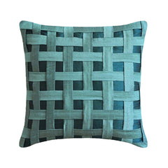 Peacock Green N Teal Basket Weave - Teal Blue Art Silk Throw Pillow Cover