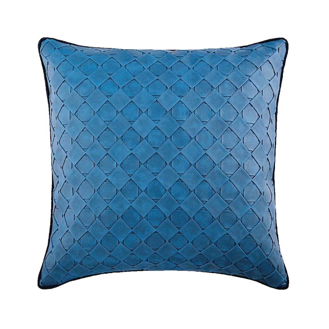 Blue Leather Weave - Blue Faux Leather Decorative Euro Sham