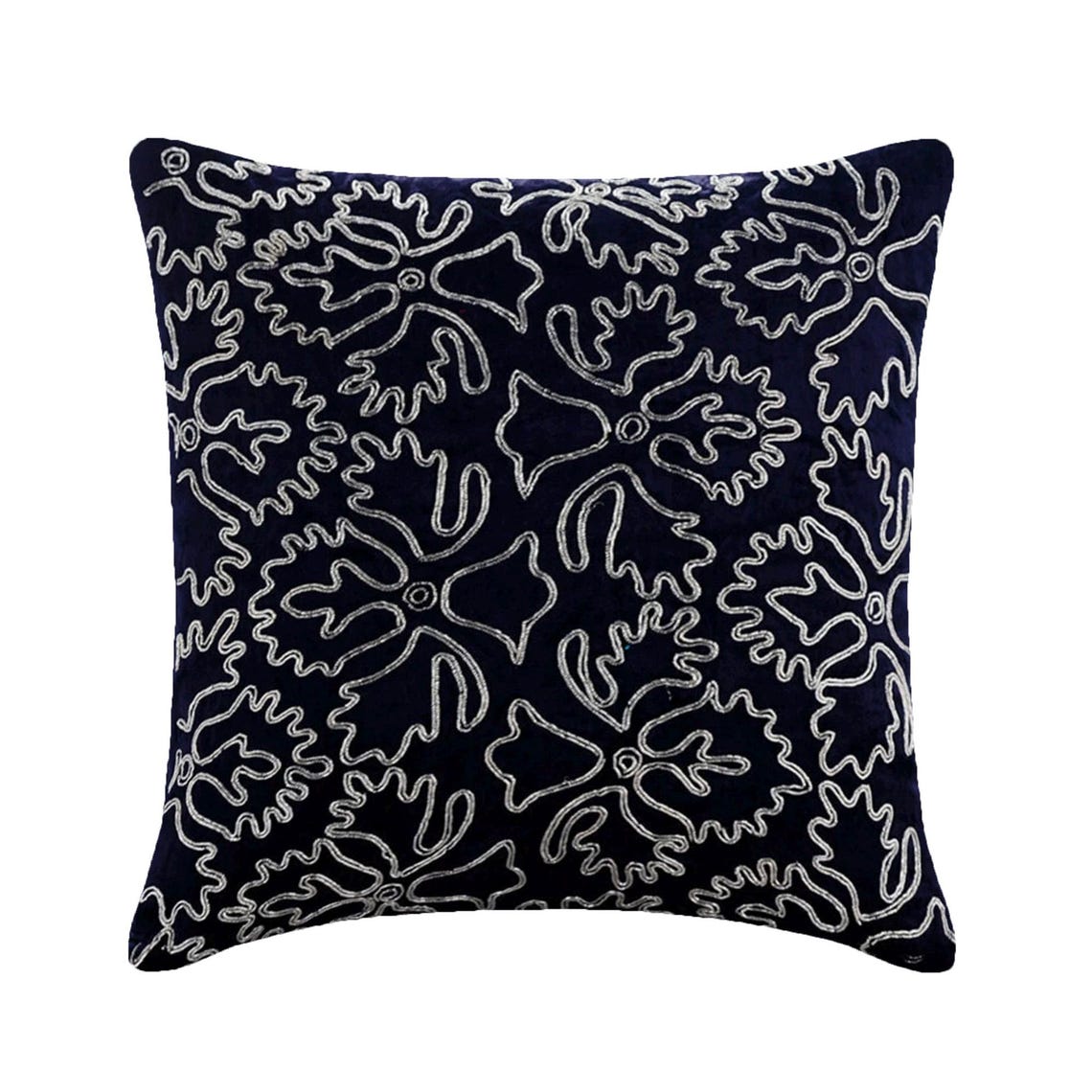 Silver Periwinkle - Navy Blue Velvet Decorative Euro Sham