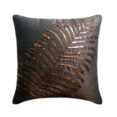 Brown Leaf - Brown Art Silk Throw Pillow Cover