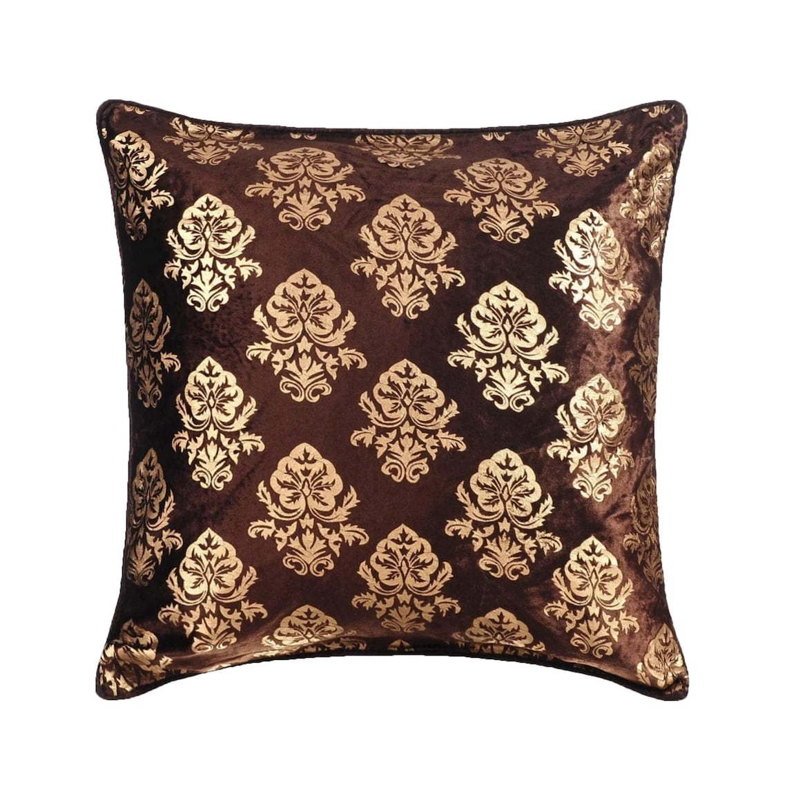 Classic Gold Damask - Brown Velvet Decorative Euro Sham