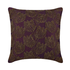 Gold Tulips - Plum Art Silk Throw Pillow Cover