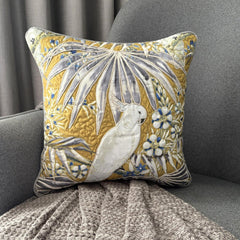 Mustard Cotton Throw Pillow Cover - Cockatoo Bloom