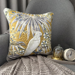 Mustard Cotton Throw Pillow Cover - Cockatoo Bloom
