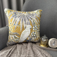 Mustard Cotton Throw Pillow Cover - Cockatoo Bloom