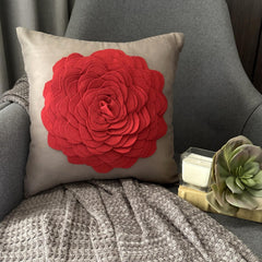 Red Rose - Taupe Faux Suede Throw Pillow Cover