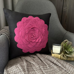 Hot Pink Rose - Beige & Ivory Faux Suede Throw Pillow Cover