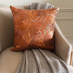 Copper Swirls - Copper Orange Art Silk Throw Pillow Cover