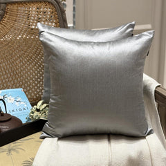 Silver Gray Luxury Pack of 2 - Silver Grey Art Silk Throw Pillow Cover