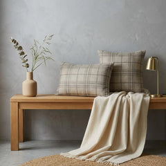 Beige Linen Throw Pillow Cover - Terra Plaid