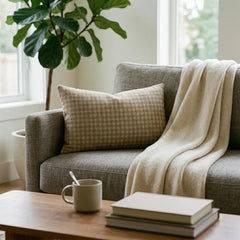 Beige Linen Throw Pillow Cover - Oat Houndstooth