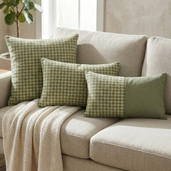 Green Linen Throw Pillow Cover - Sage Houndstooth