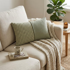 Green Linen Throw Pillow Cover - Sage Houndstooth