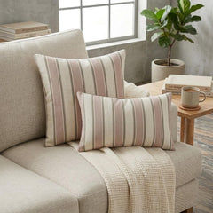 Pink Linen Throw Pillow Cover - Pink Terra Stripes