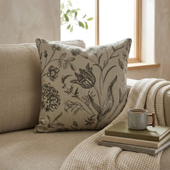 Gray Linen Throw Pillow Cover - Botanical Sketch