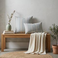Blue Linen Throw Pillow Cover - Blue Haven Stripes
