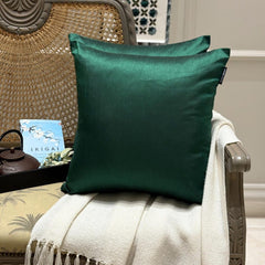 Dark Green Luxury Pack of 2 - Emerald Green Art Silk Throw Pillow Cover
