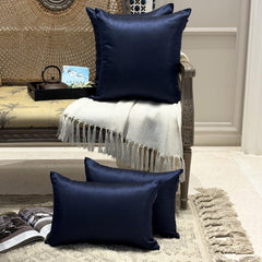 Navy Blue Luxury Pack of 2 - Navy Blue Art Silk Throw Pillow Cover