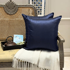 Navy Blue Luxury Pack of 2 - Navy Blue Art Silk Throw Pillow Cover