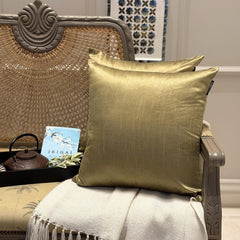 Antique Gold Luxury Pack of 2 - Antique Gold Art Silk Throw Pillow Cover