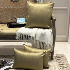 Antique Gold Luxury Pack of 2 - Antique Gold Art Silk Throw Pillow Cover