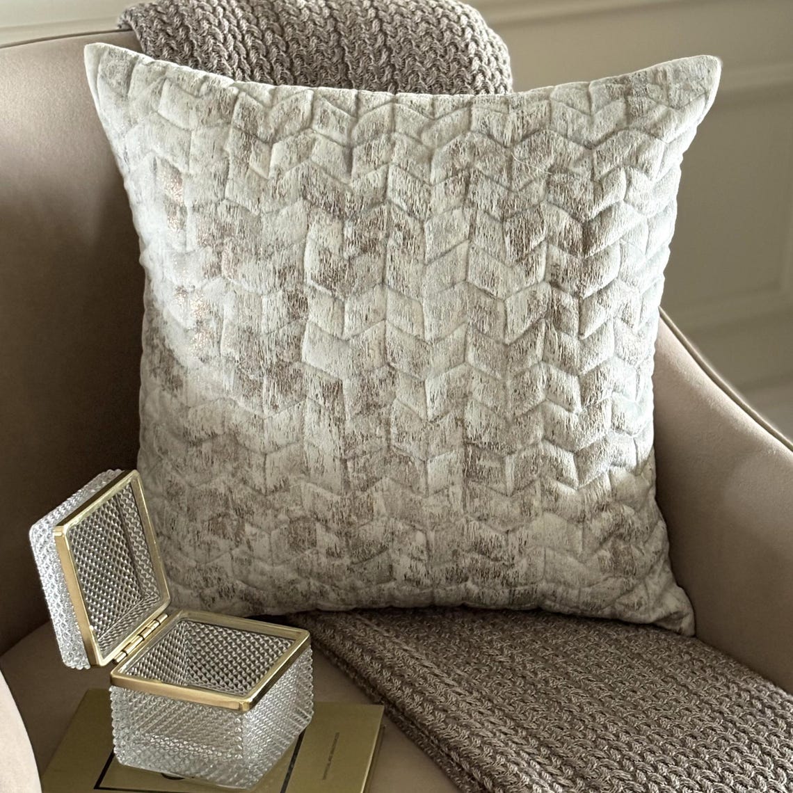 Foil Chevron Throw Pillow Cover