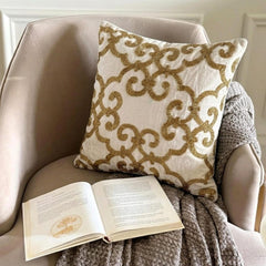 Gold Encrusted - Gold Cotton Linen Throw Pillow Cover