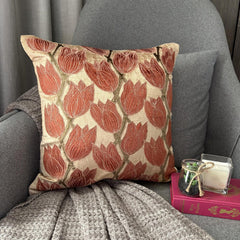 Blooming Tulips - Pearl Beige Velvet Throw Pillow Cover