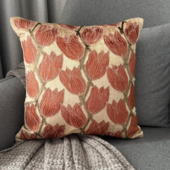 Blooming Tulips - Pearl Beige Velvet Throw Pillow Cover