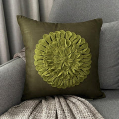 Green Dahlia - Green Suede Throw Pillow Cover
