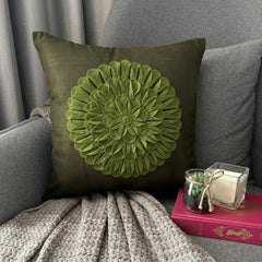 Green Dahlia - Green Suede Throw Pillow Cover