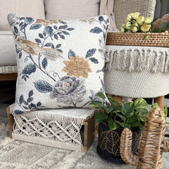 Shabby Chic Love - Beige, Grey & Mustard Linen Throw Pillow Cover