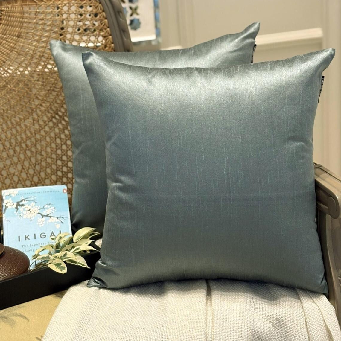 Smoky Green Luxury Throw Pillow Cover