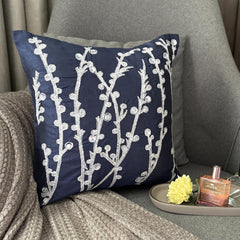 Navy Blue Willow - Navy Blue Art Silk Decorative Euro Sham