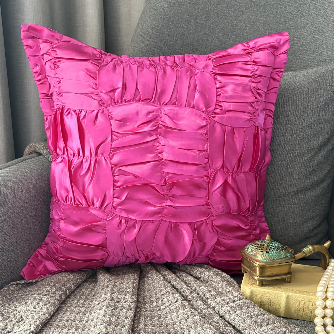 Dreamy Hotty Pink - Hot Pink Satin Throw Pillow Cover