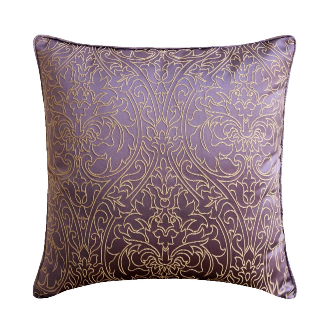 Purple & Gold Damask Pillow Cover
