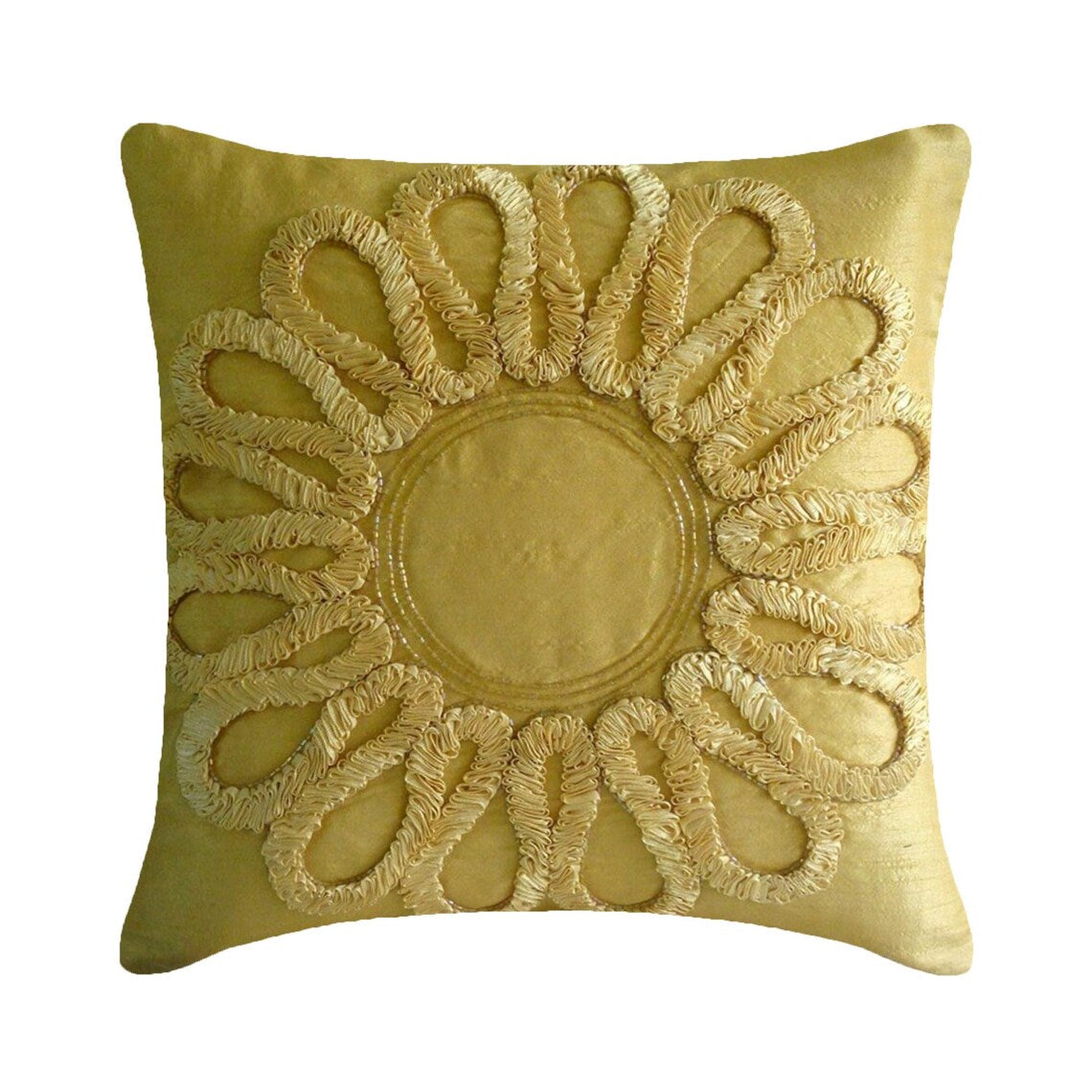We All Blossom - Gold Art Silk Decorative Euro Sham