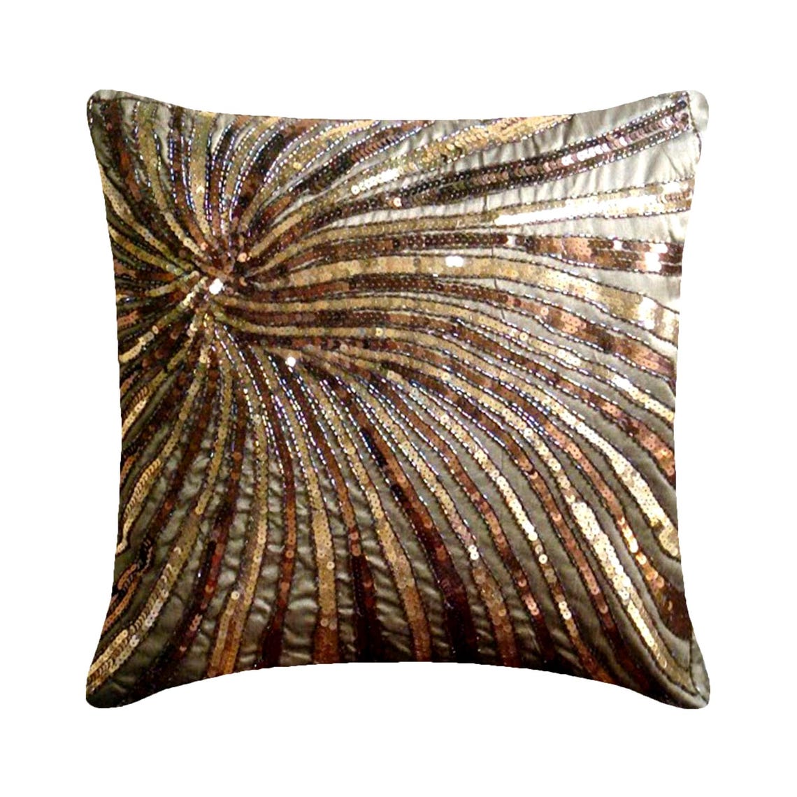 Gold Bloom - Brown & Gold Art Silk Throw Pillow Cover