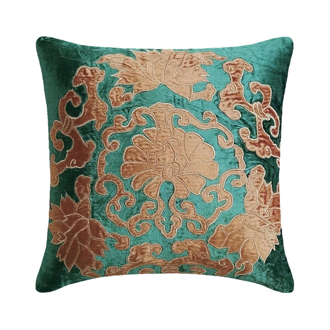 Flutter Bye - Peacock Green Velvet Throw Pillow Cover